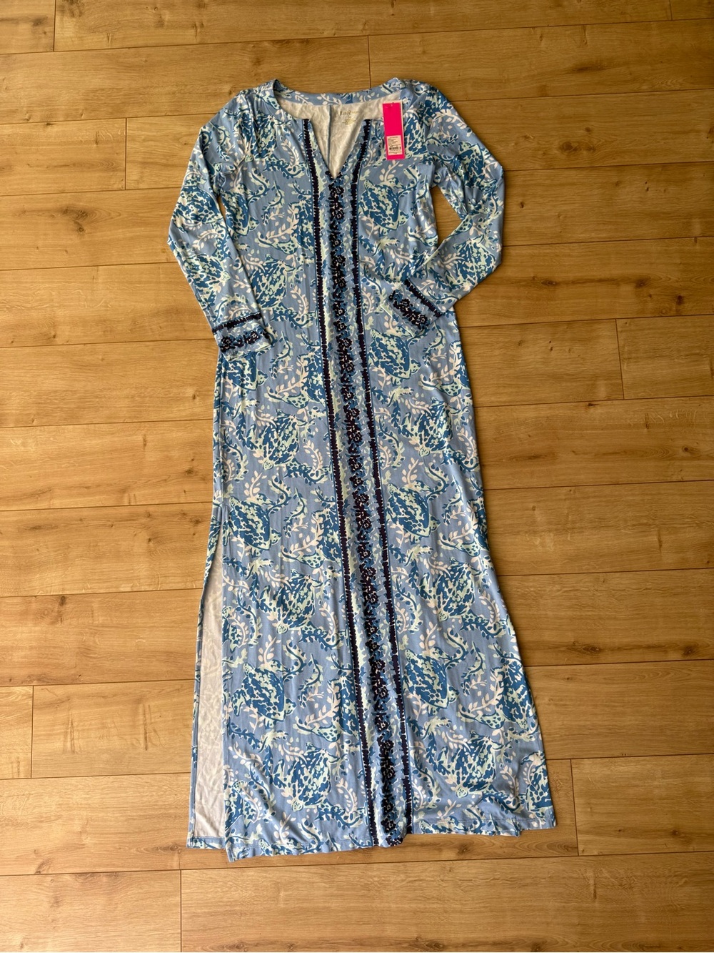 Lilly Pulitzer Faye Maxi Dress Blue UPF 50 Long Sleeve Resort NWT Size M